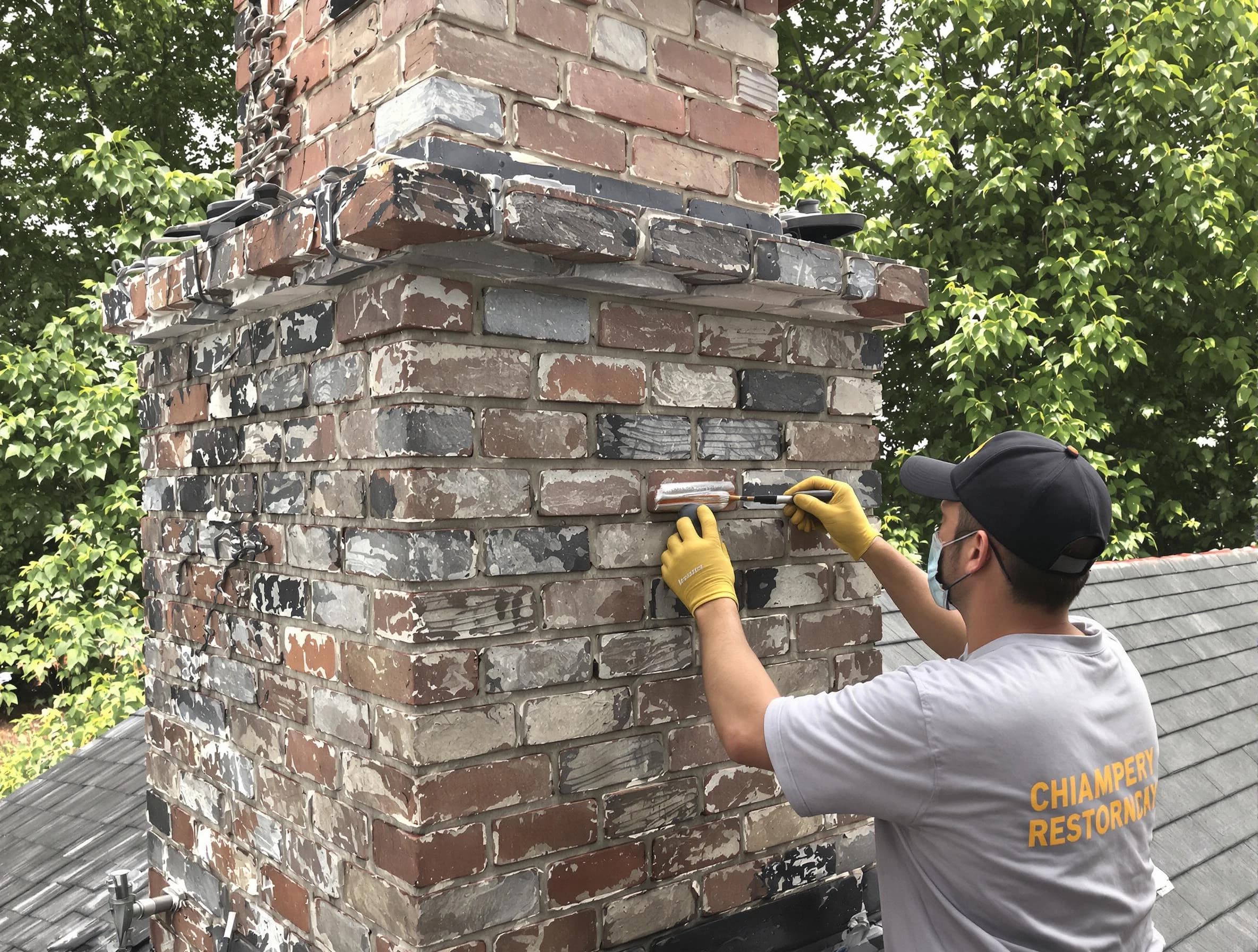 In-progress chimney restoration by Sun City Chimney Sweep in Sun City, AZ