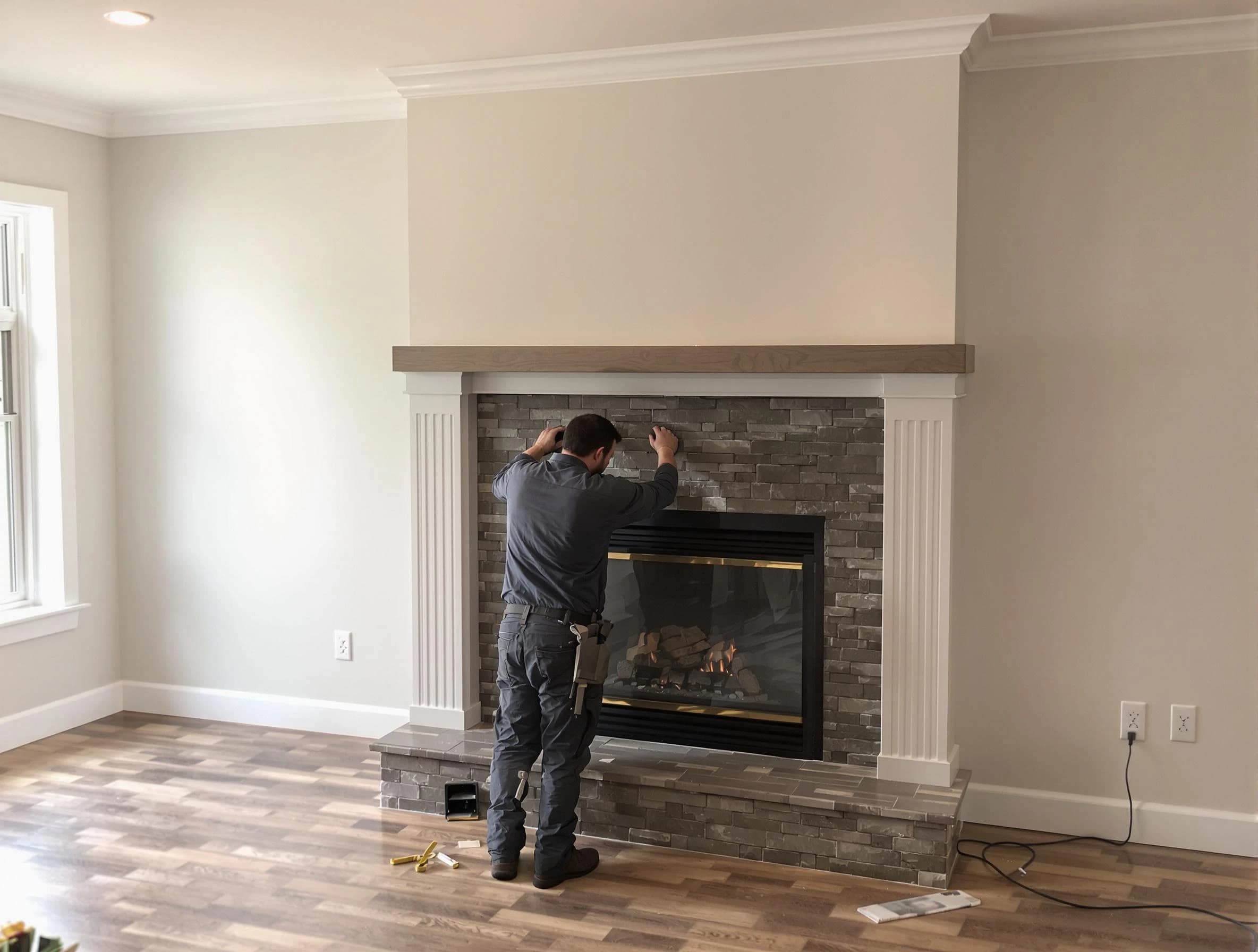 Sun City Chimney Sweep finishing a custom fireplace install in Sun City, AZ