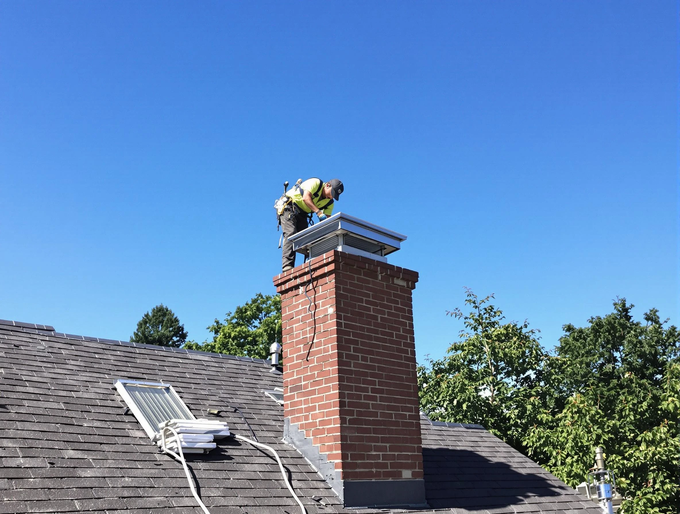 Sun City Chimney Sweep technician measuring a chimney cap in Sun City, AZ