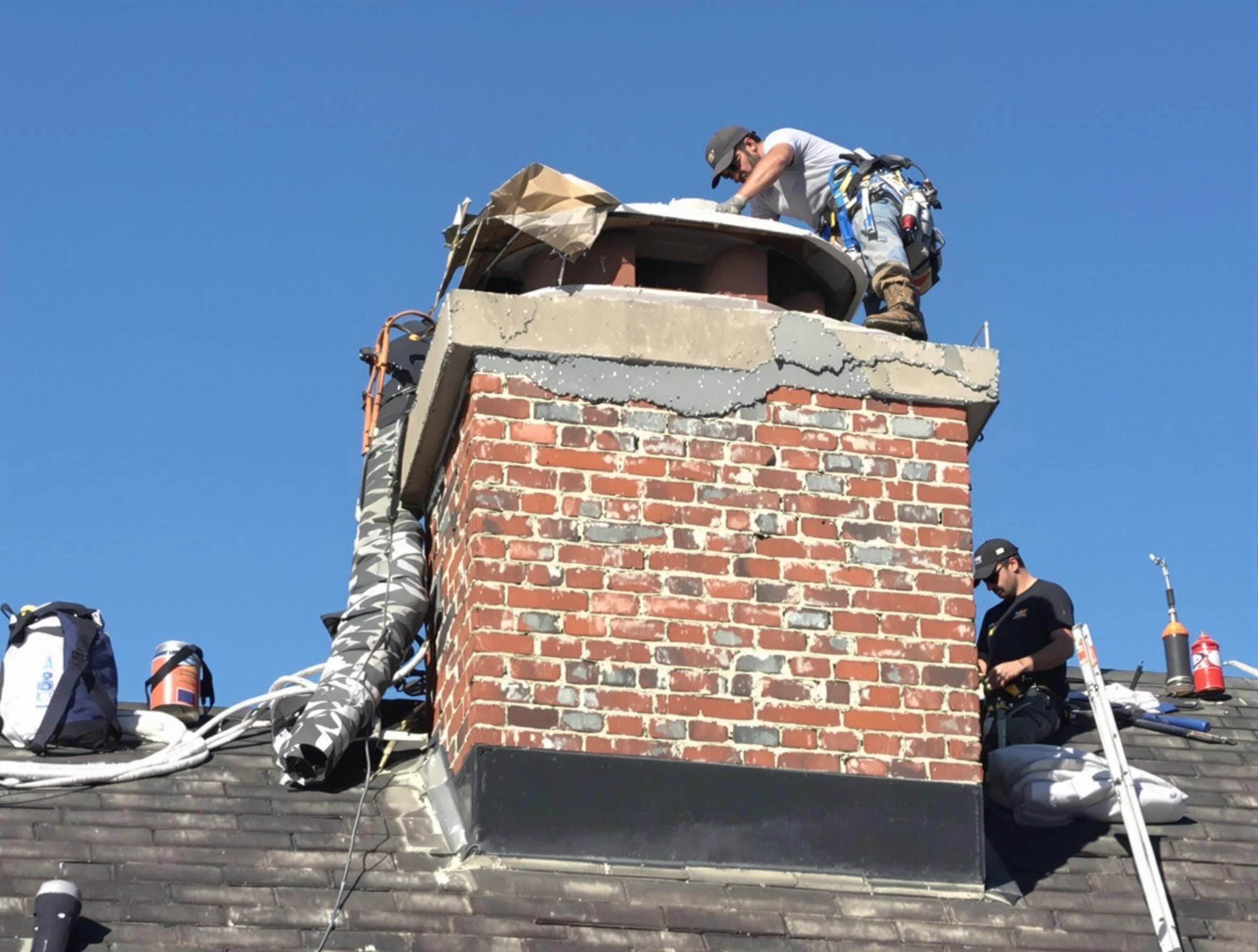 Sun City Chimney Sweep installing a custom chimney crown in Sun City, AZ