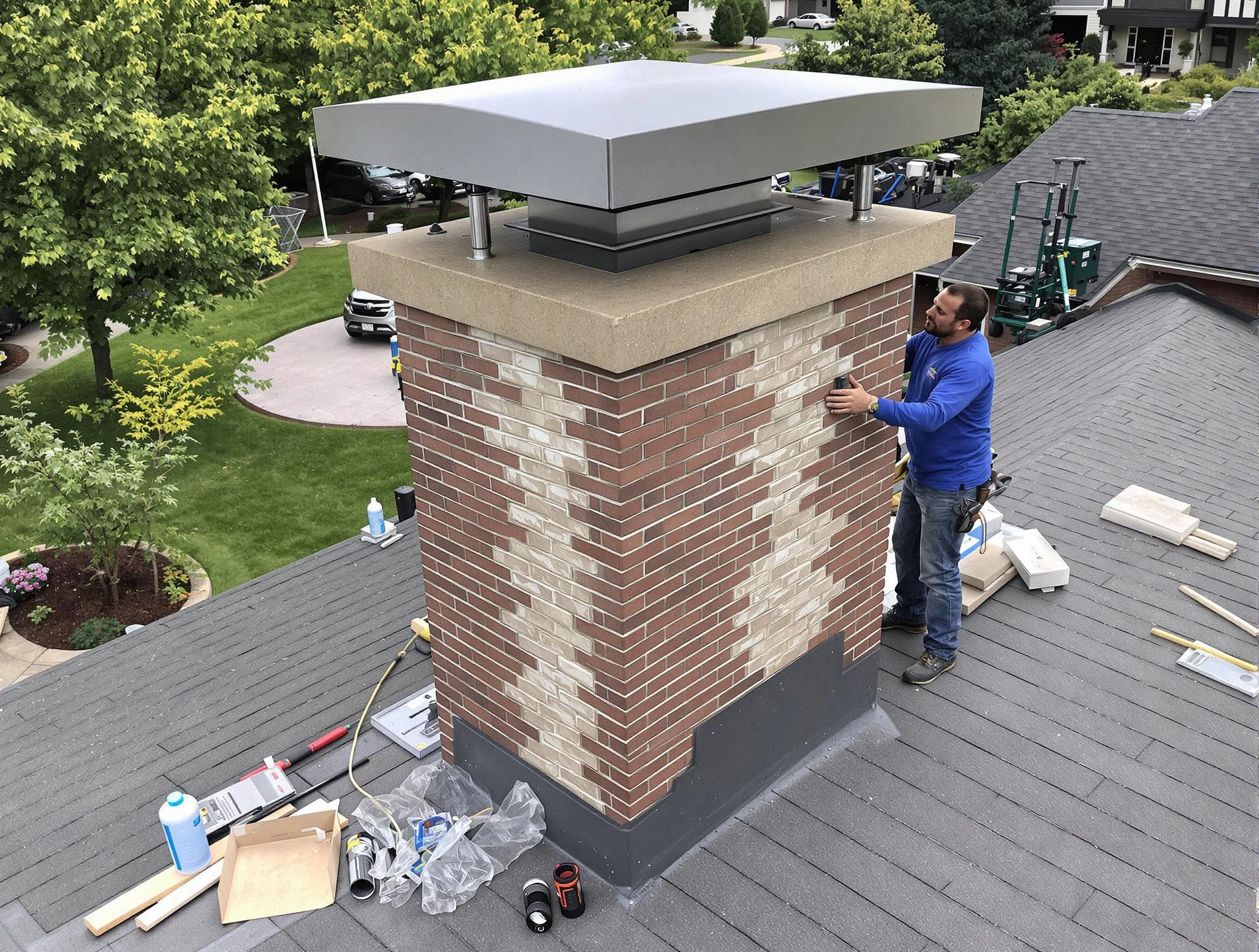 Sun City Chimney Sweep team working on a custom chimney remodel in Sun City, AZ